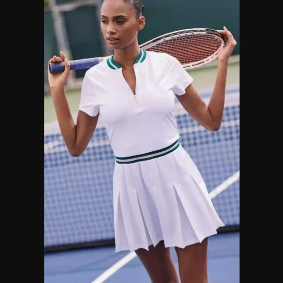 New women's XL Varley x Anthropologie Nora tennis court white pleated mini dress - Picture 1 of 14
